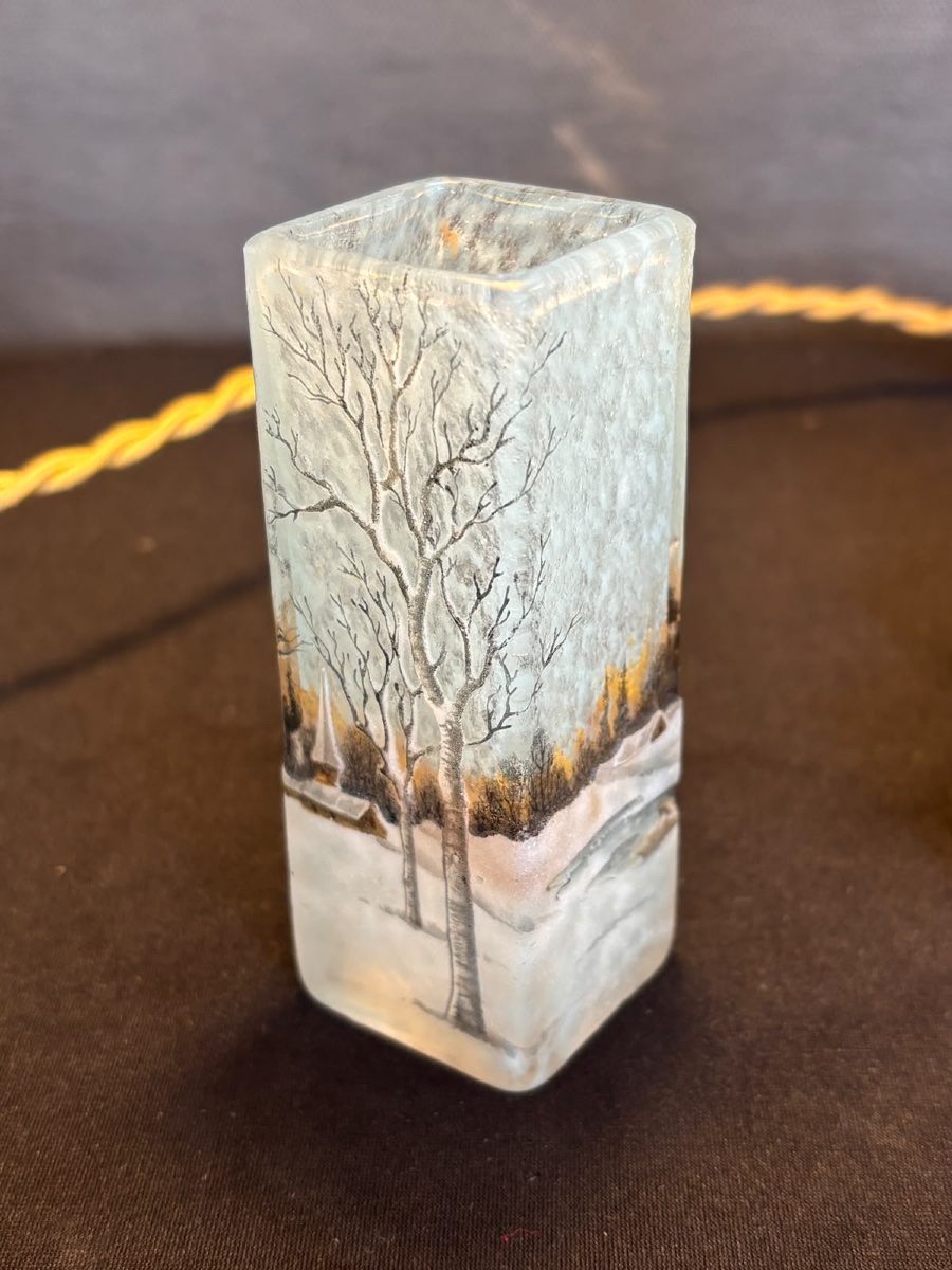 Daum Nancy Square Vase With Dutch Landscape Design 