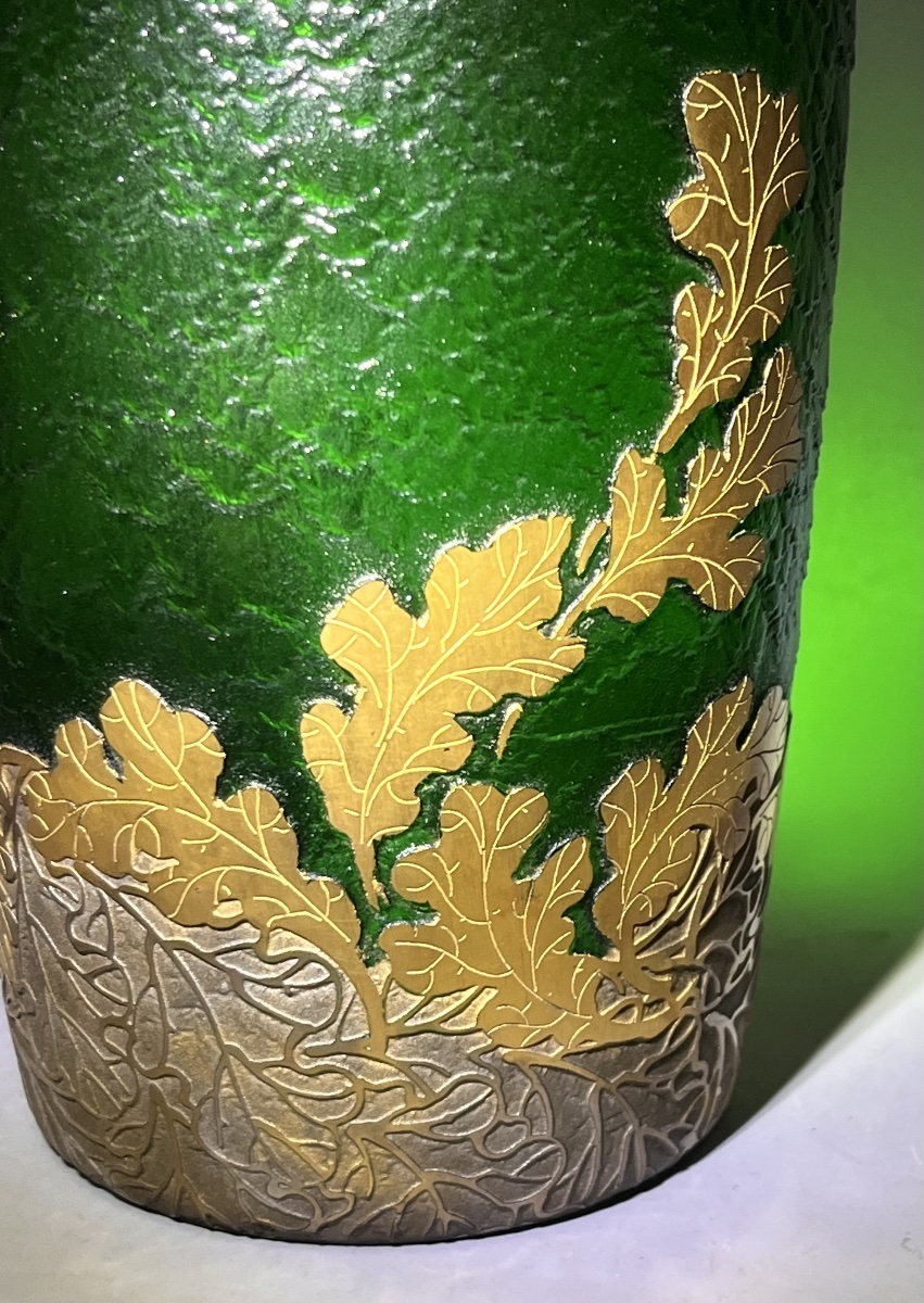Vase Montjoye Legras « Vert du Nil » De Forme Cylindrique -photo-2