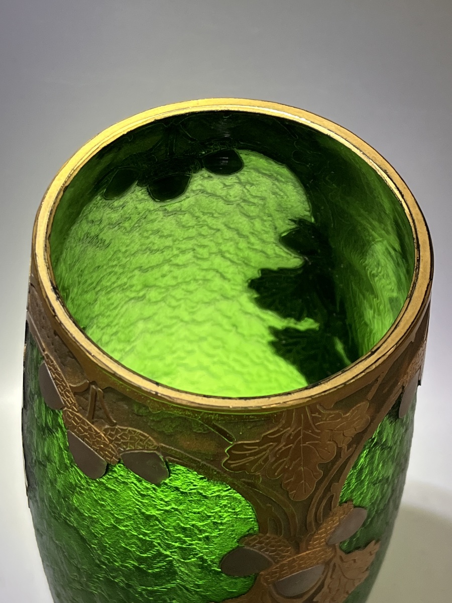 Vase Montjoye Legras « Vert du Nil » De Forme Cylindrique -photo-4