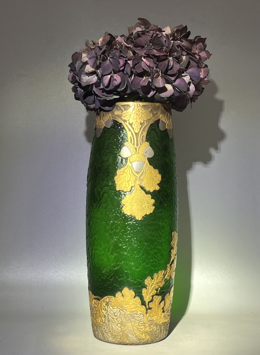 Vase Montjoye Legras « Vert du Nil » De Forme Cylindrique 