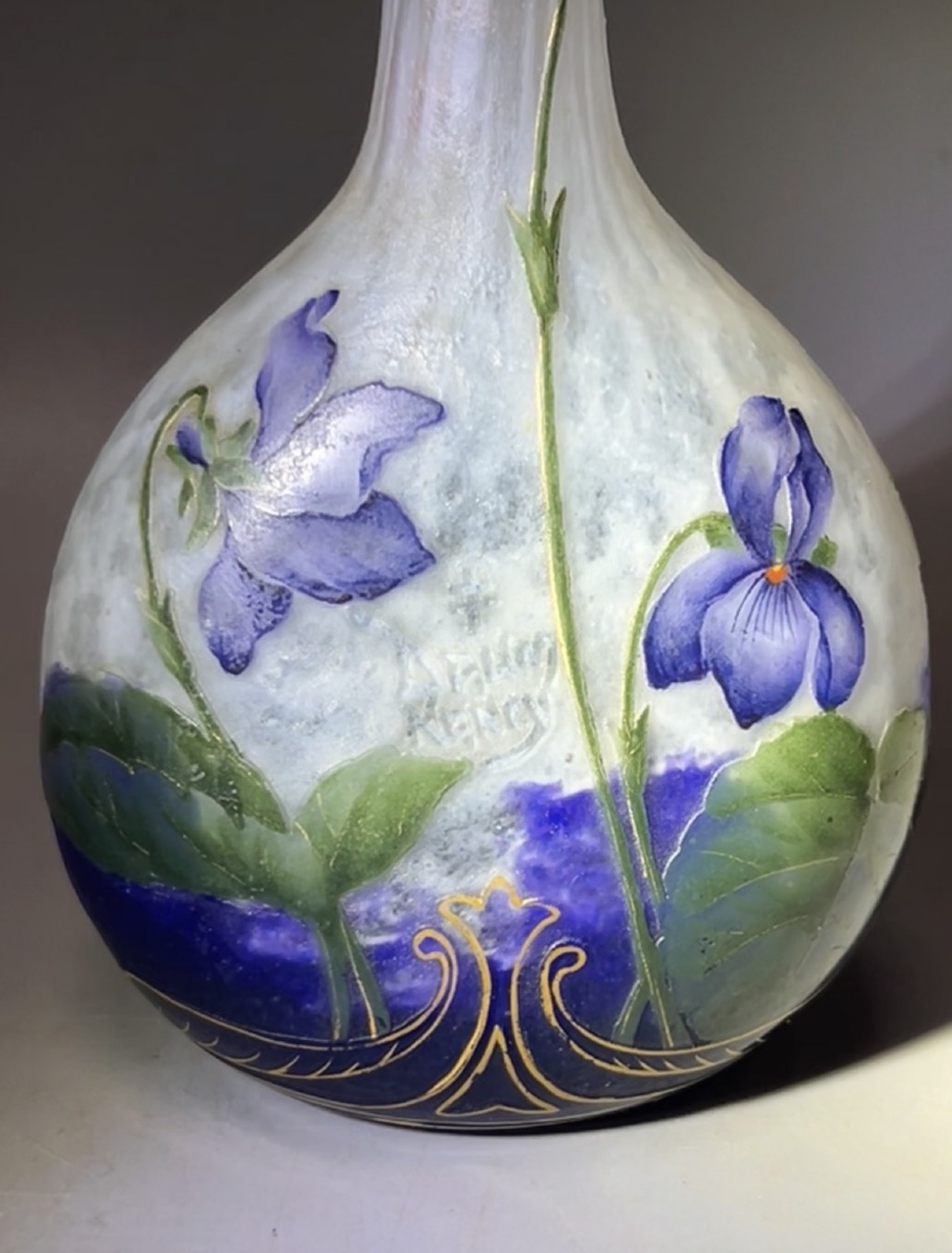 Daum Nancy – Vase Decorated With Violets And Gold Accents-photo-3