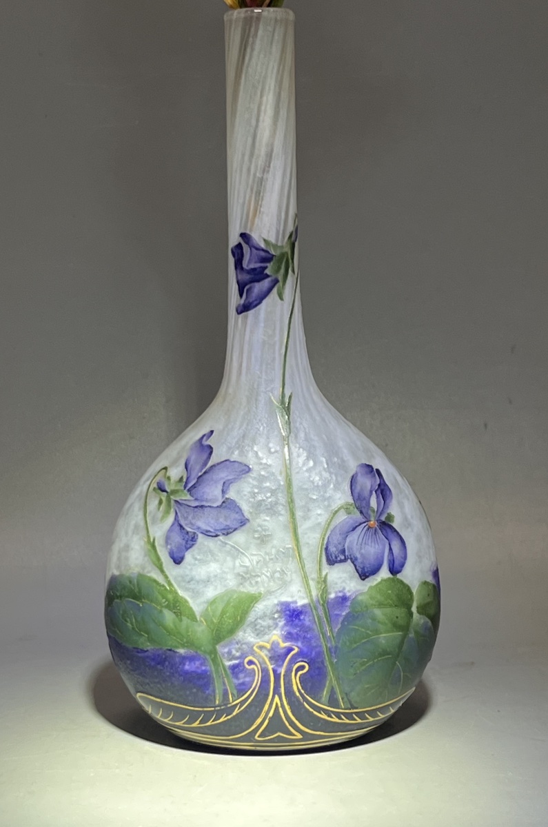 Daum Nancy – Vase Decorated With Violets And Gold Accents-photo-2