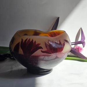 Paul Nicolas, Known As D’argental: Multilayer Glass Goblet Decorated With Water Lilies, Signed P. Nicolas