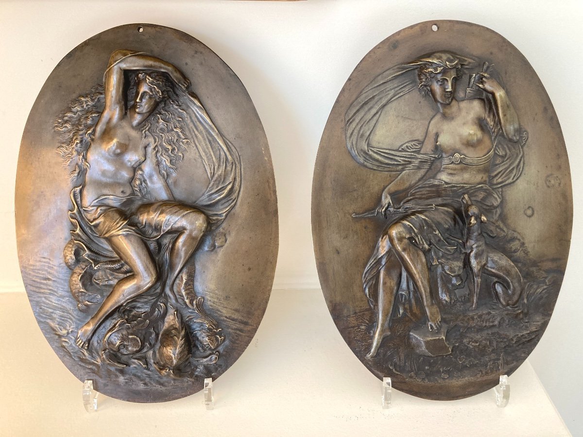 Paire de Grands Médaillons en Bronze,  bas relief, 19ème-photo-2