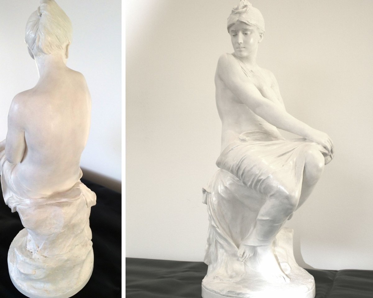 Sculpture en Terre Cuite, Femme Nue, de Paul Hippolyte Delaroche-photo-2