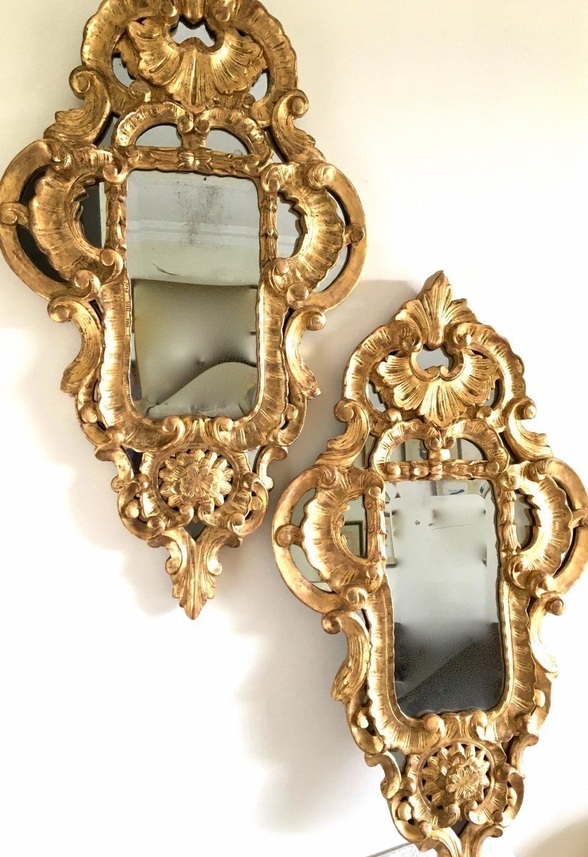 Pair Of Large Mirrors, In Carved Golden Wood, Italy, 19th-photo-2
