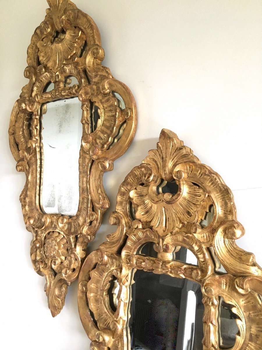 Pair Of Large Mirrors, In Carved Golden Wood, Italy, 19th-photo-7