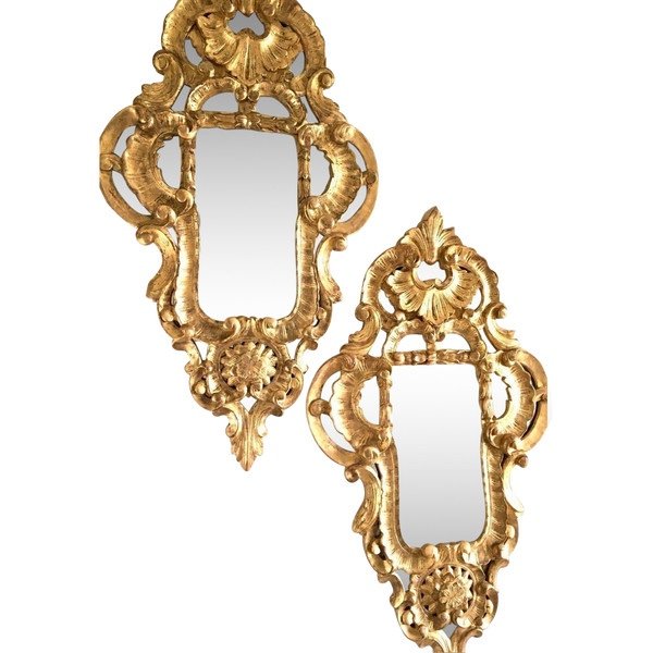 Pair Of Large Mirrors, In Carved Golden Wood, Italy, 19th