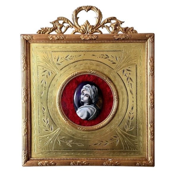 Miniature In Enamel On Copper, Gilt Bronze Frame, 19th