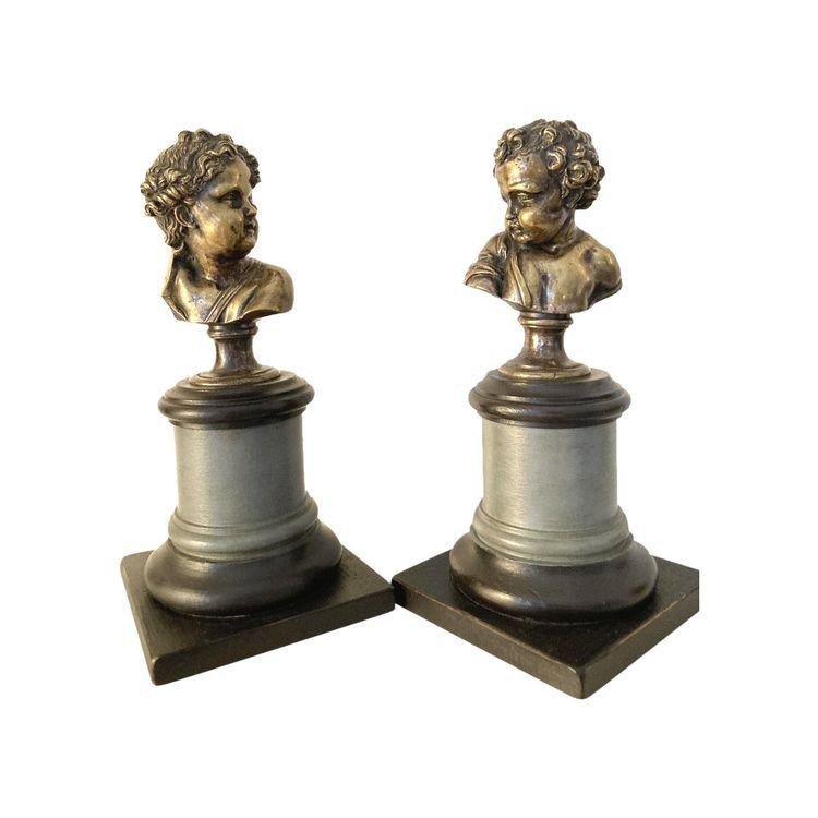 Paire de bustes de jeunes enfants en Bronze Argenté - 18 ème-photo-2