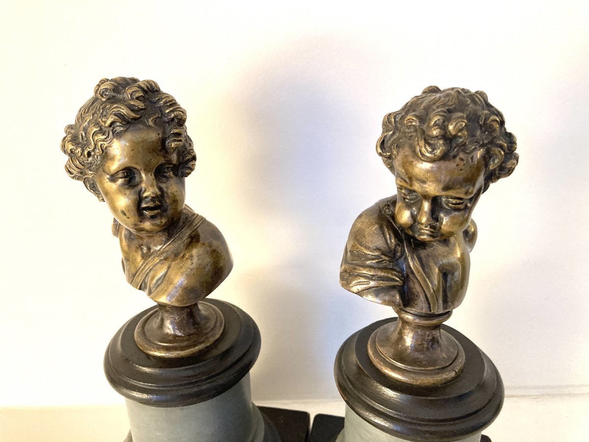 Paire de bustes de jeunes enfants en Bronze Argenté - 18 ème-photo-4