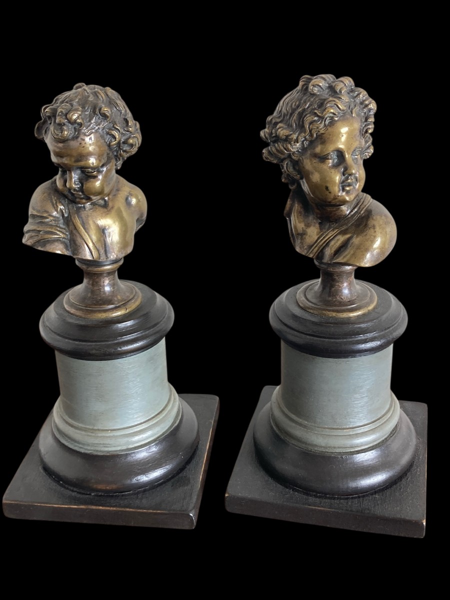 Paire de bustes de jeunes enfants en Bronze Argenté - 18 ème-photo-2