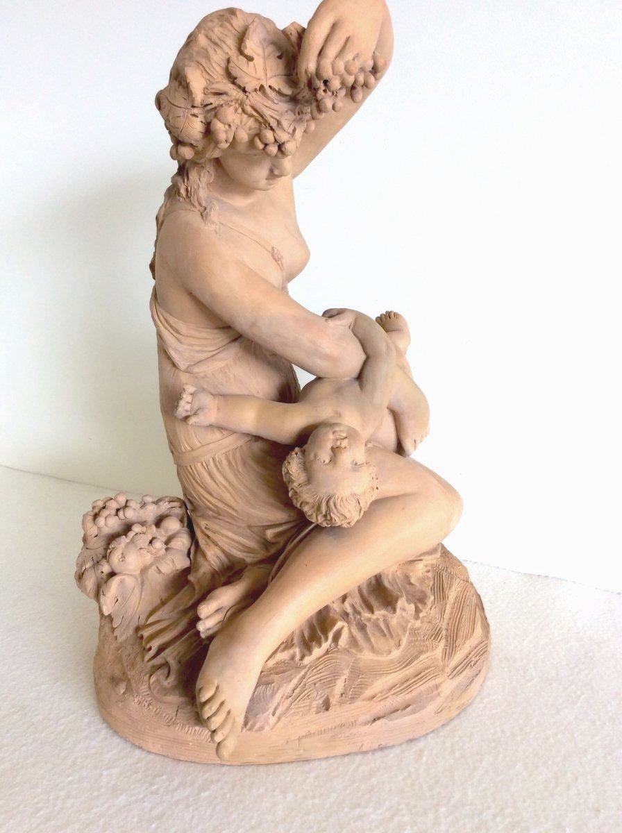 Sculpture en Terre Cuite, Femme avec son enfant - Travail Français Fin 19ème F-photo-3