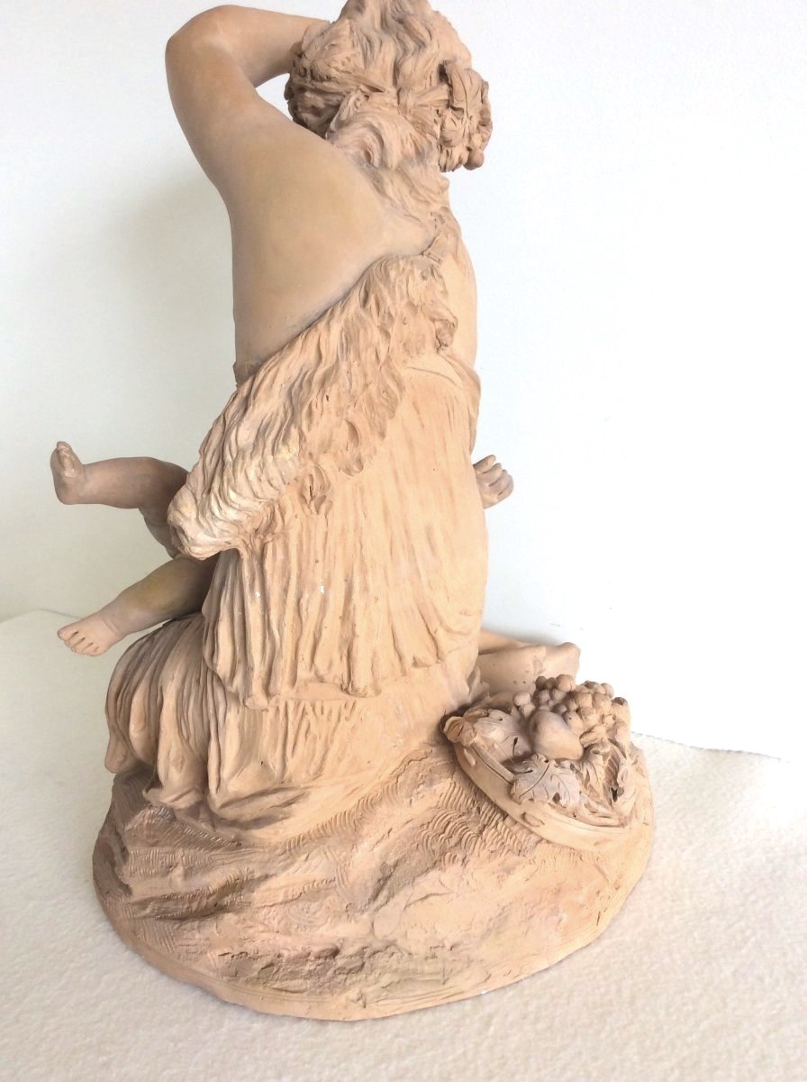 Sculpture en Terre Cuite, Femme avec son enfant - Travail Français Fin 19ème F-photo-4