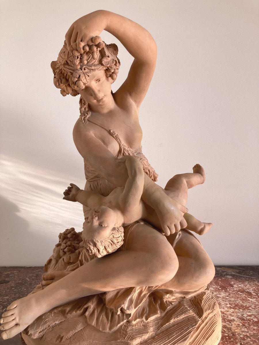 Sculpture en Terre Cuite, Femme avec son enfant - Travail Français Fin 19ème F-photo-5