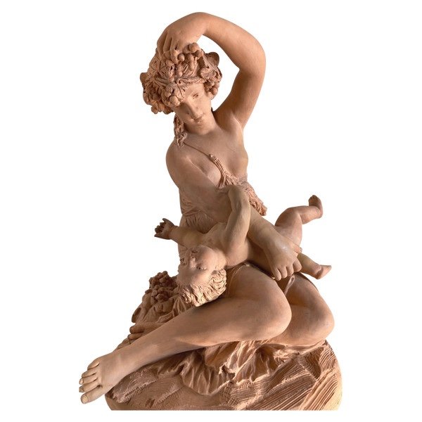 Sculpture en Terre Cuite, Femme avec son enfant - Travail Français Fin 19ème F