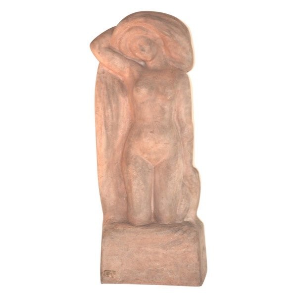 Sculpture En Terre Cuite, Baigneuse Nue, Signée Alfred Jean Halou, Début 20ème 1910/1920 -photo-3