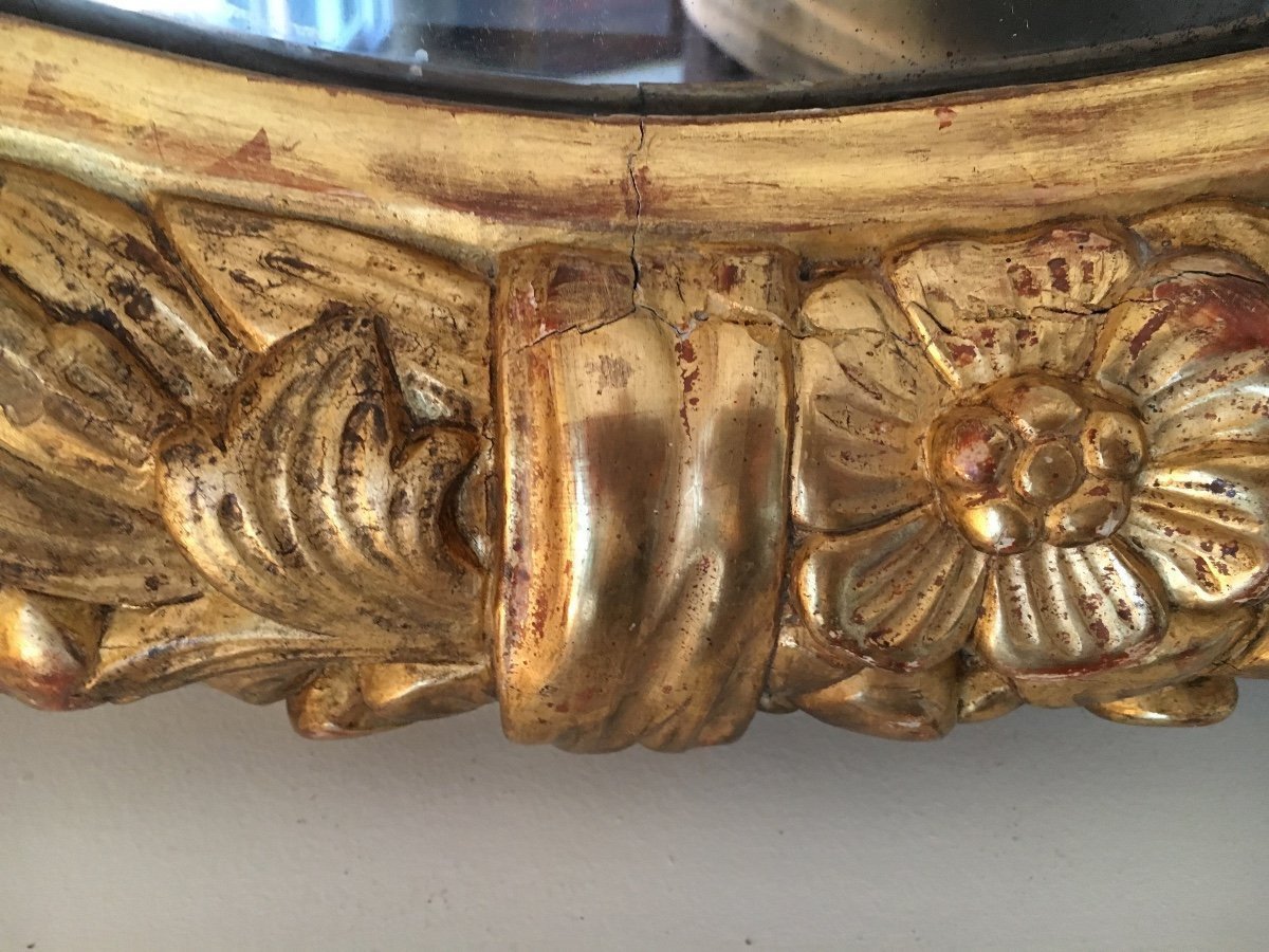 Miroir ovale en bois doré, Grande dimension 125 cm - Travail Français d'époque 18ème-photo-4