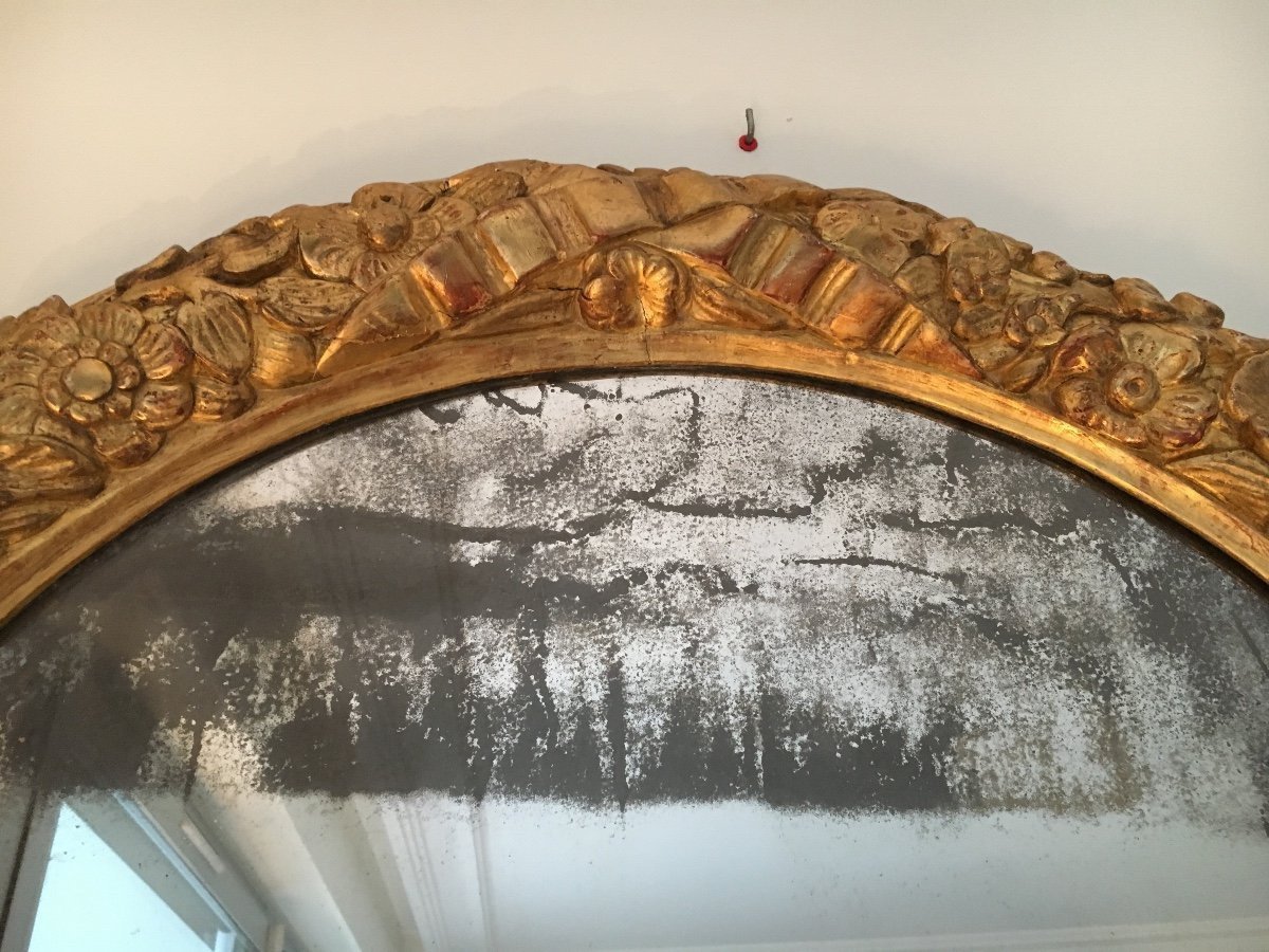 Miroir ovale en bois doré, Grande dimension 125 cm - Travail Français d'époque 18ème-photo-5