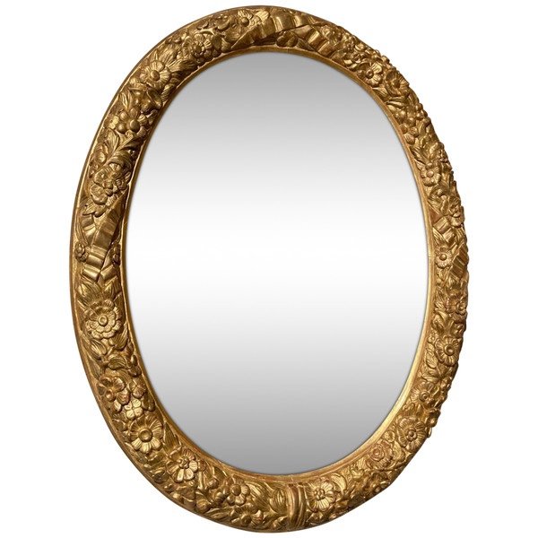Miroir ovale en bois doré, Grande dimension 125 cm - Travail Français d'époque 18ème