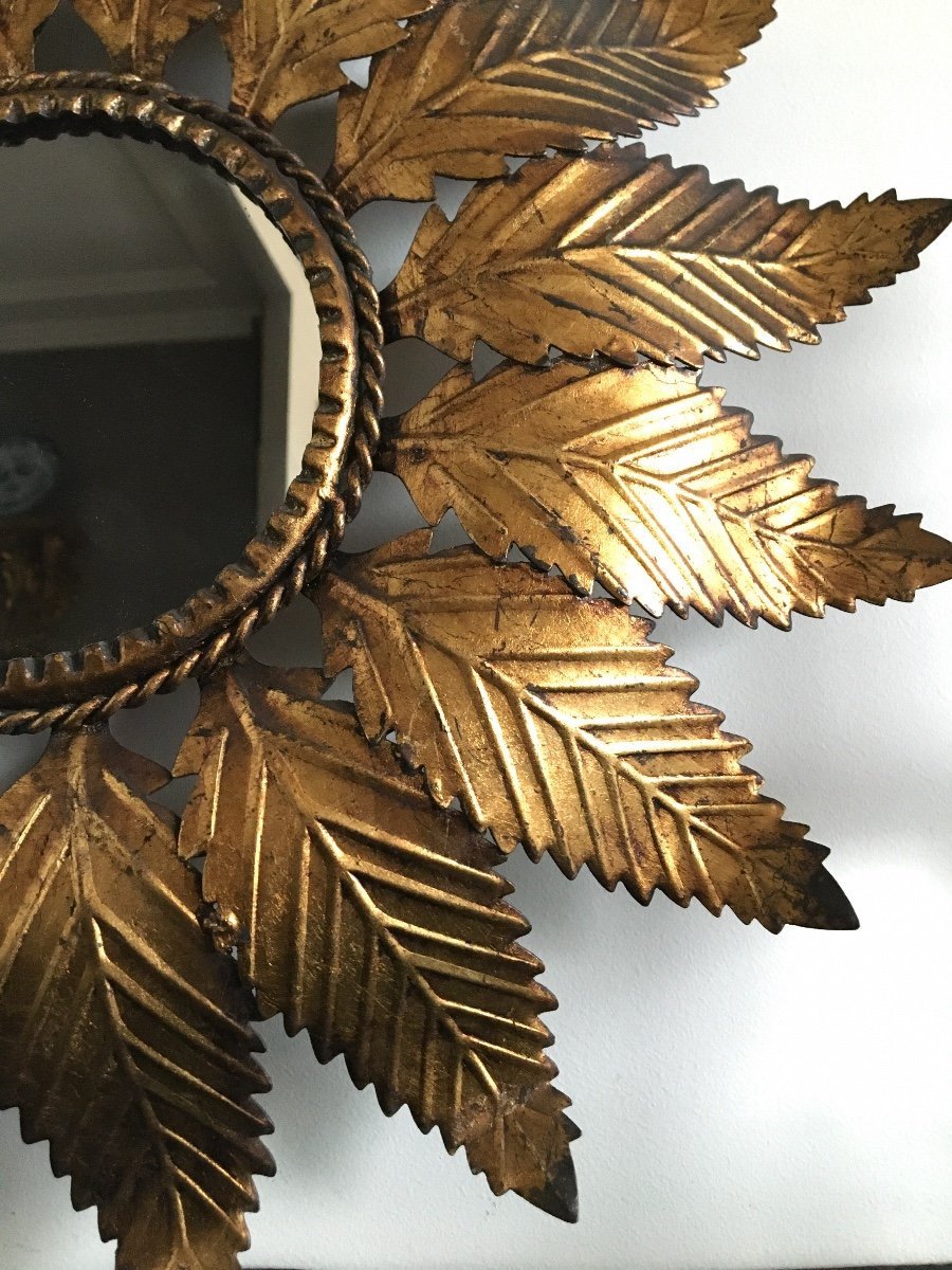 Golden Iron Sun Mirror, In The Style Of Chaty Vallauris, 1960s-photo-1