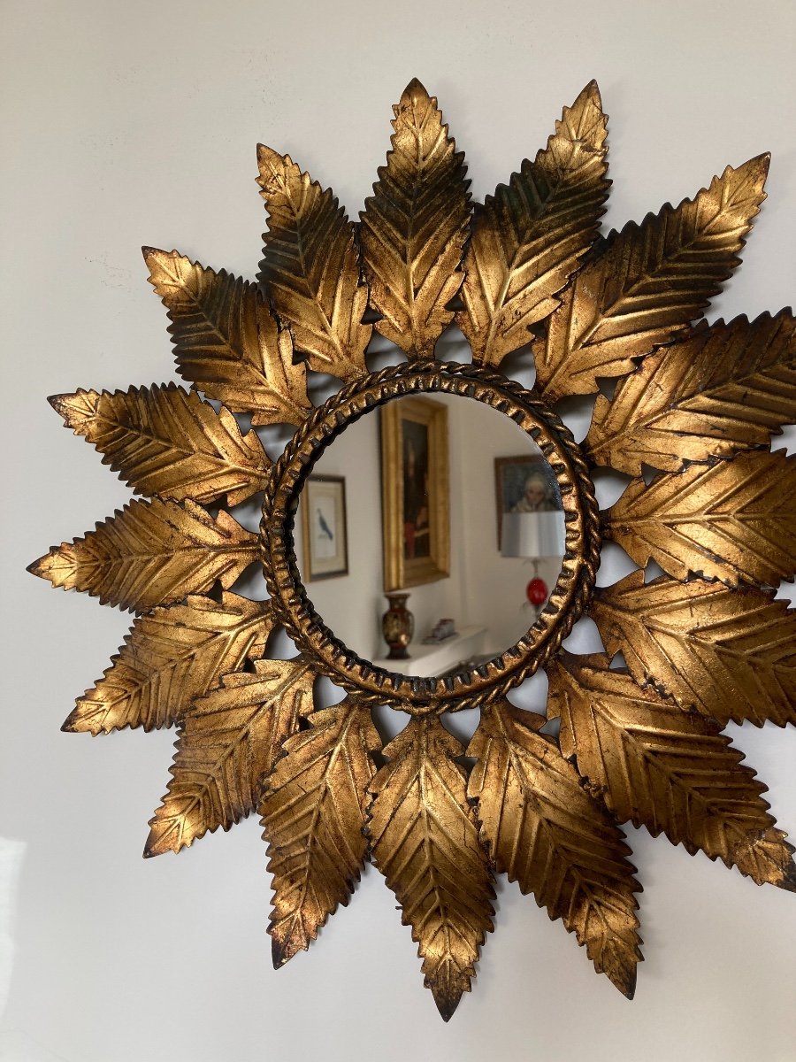 Golden Iron Sun Mirror, In The Style Of Chaty Vallauris, 1960s-photo-4
