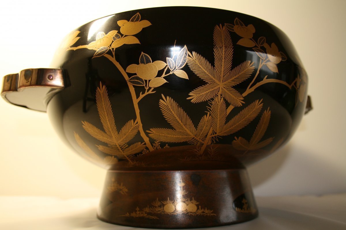 Black And Gold Lacquered Water Bowl, Japan Meiji Period-photo-3