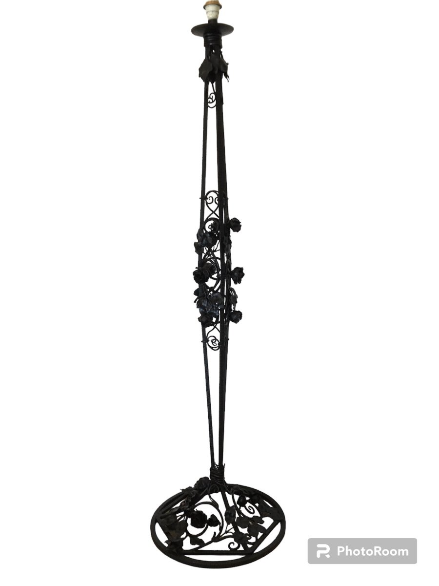 Battered Iron Floor Lamp, Art Deco Work 1920-photo-4