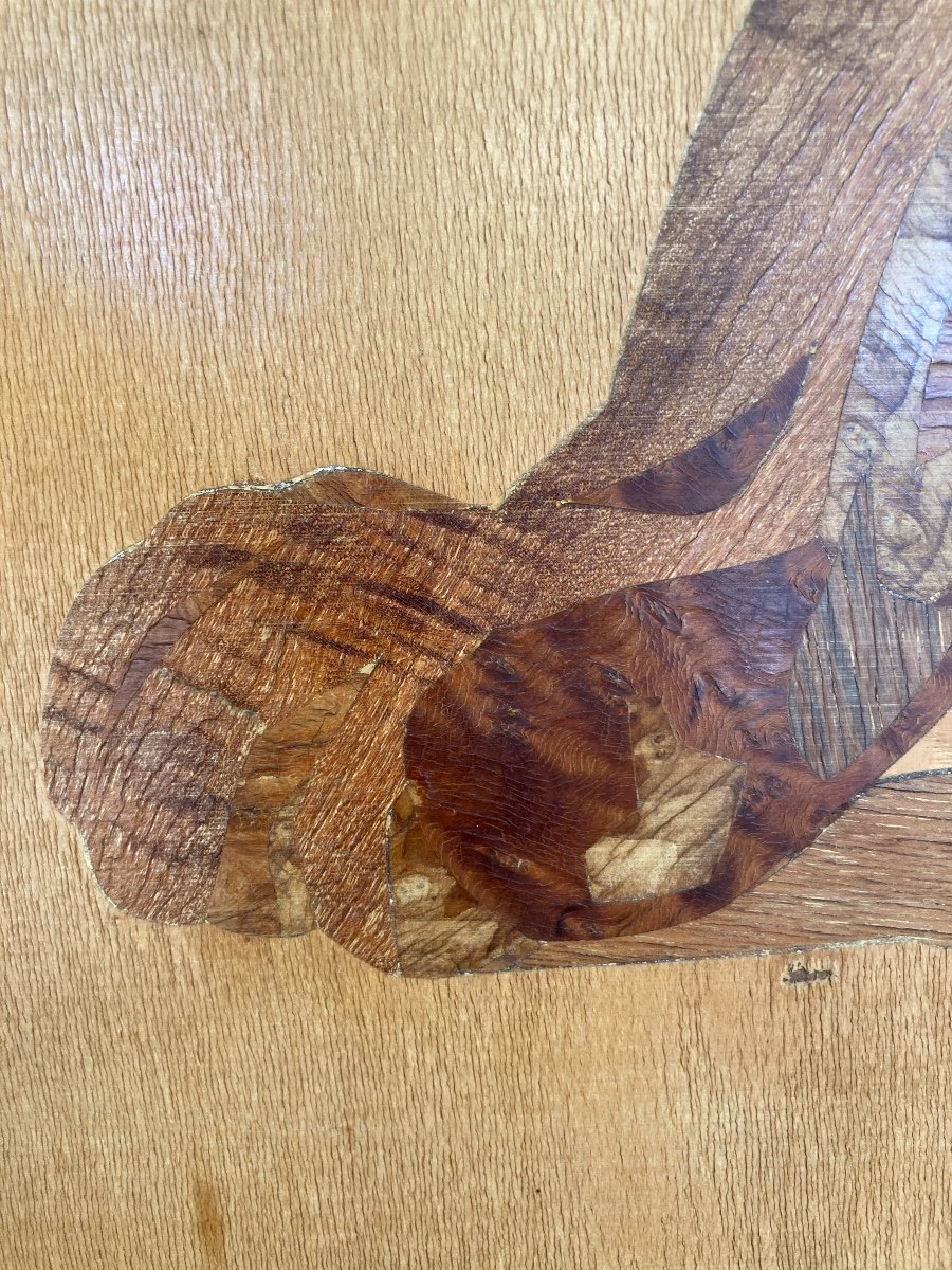 Exotic Wood Marquetry Panel, Benghale Tiger, Signed Rosenau, Circa 1930-photo-6