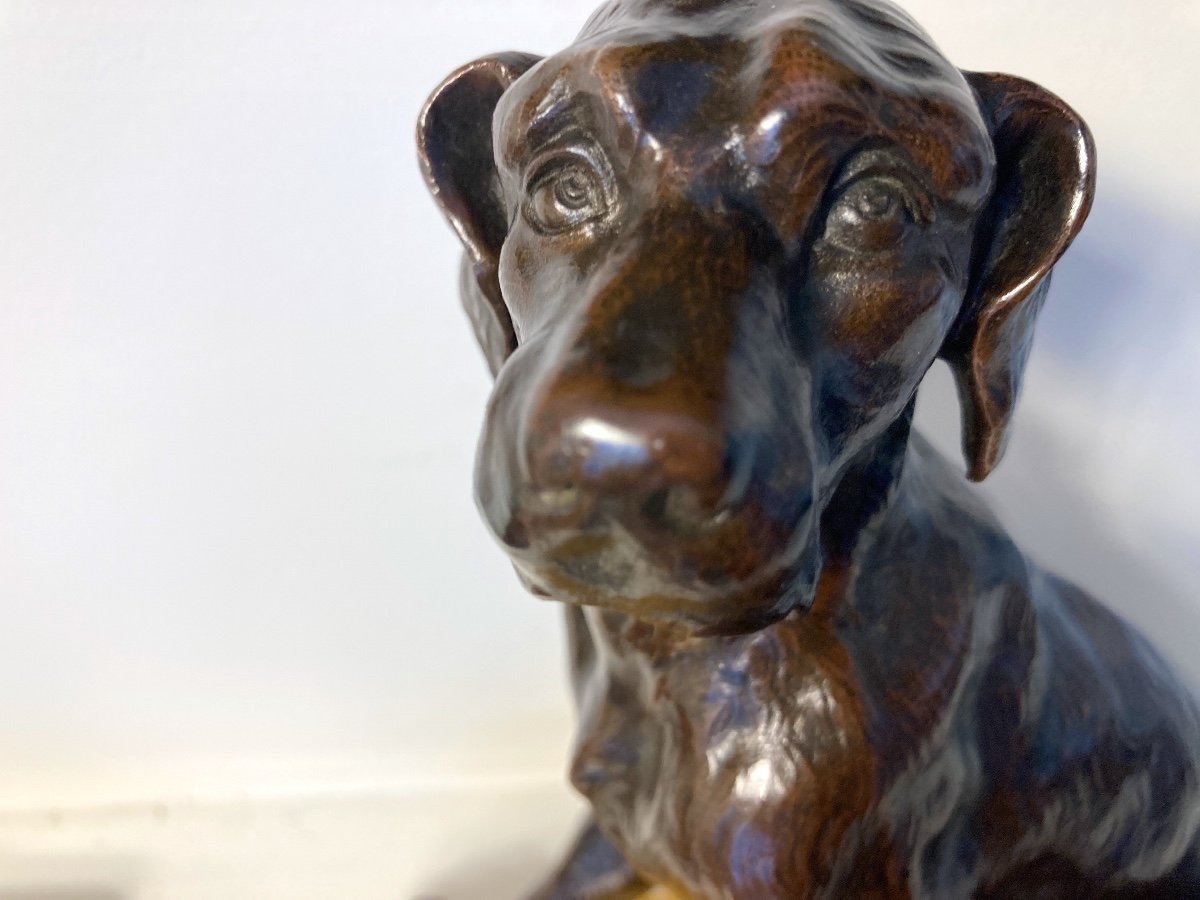 Bronze Sculpture Representing A Seated Dog, French School Of The 19th Century-photo-4