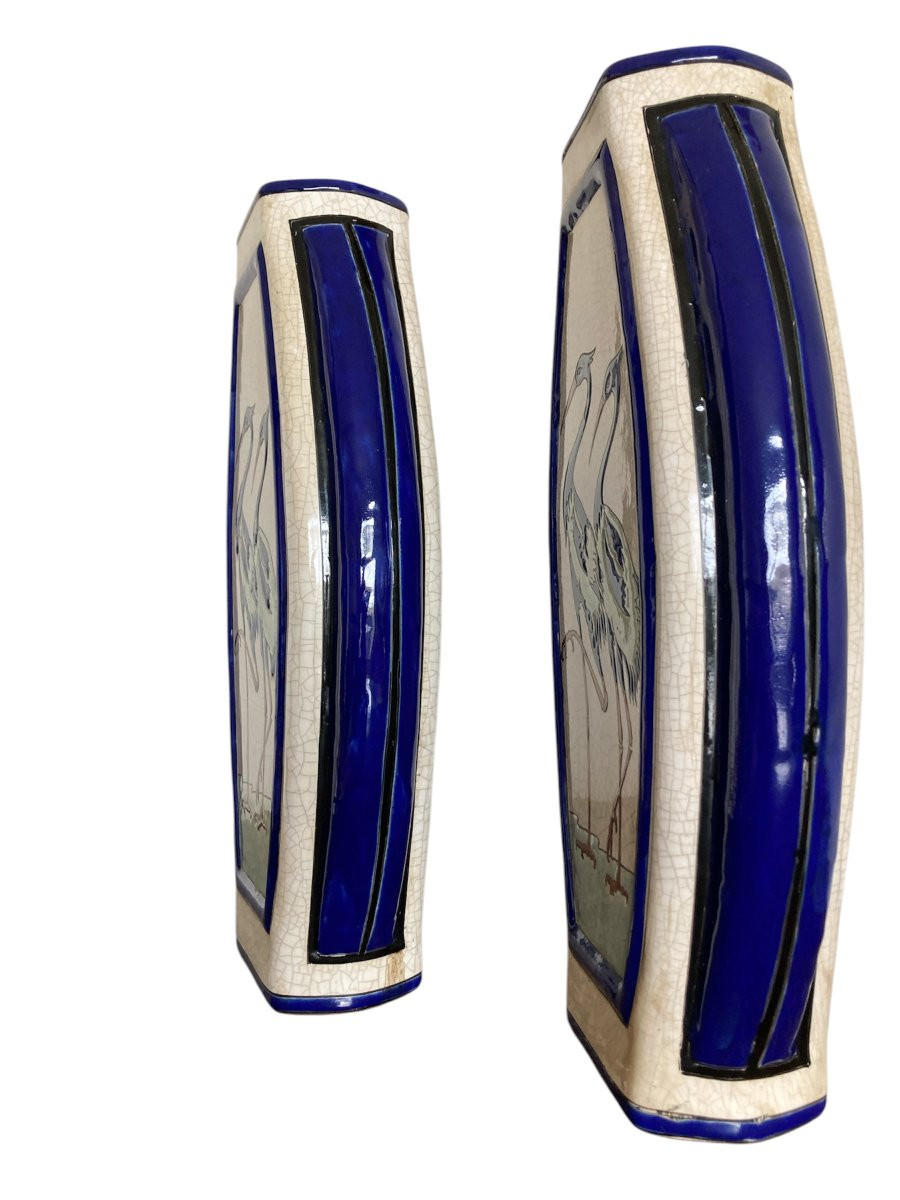 Pair Of Flat Ceramic Vases, Keralouve La Louviere-photo-3
