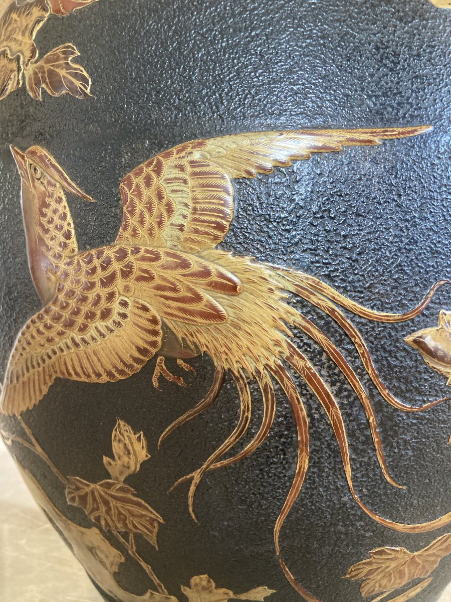 Cache Pot en fonte de fer et laque du Japon, Epoque Meiji-photo-3