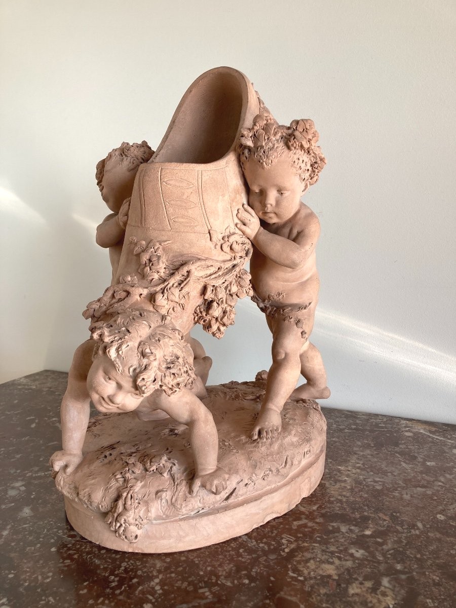 Terracotta Sculpture, Luca Madrassi (1848-1919) - Allegory Of Flowers And Putti-photo-3
