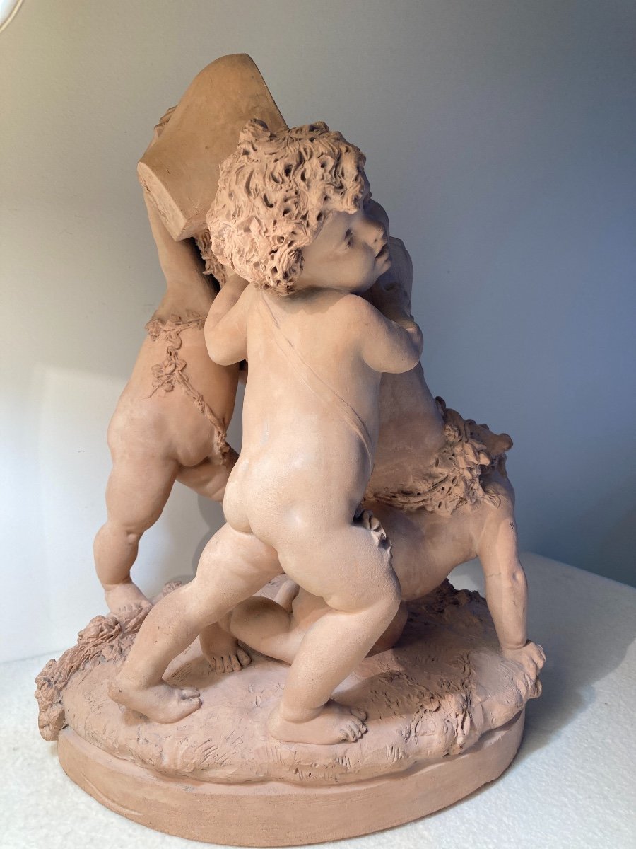 Terracotta Sculpture, Luca Madrassi (1848-1919) - Allegory Of Flowers And Putti-photo-3