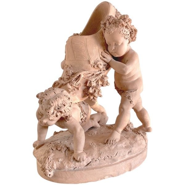 Terracotta Sculpture, Luca Madrassi (1848-1919) - Allegory Of Flowers And Putti