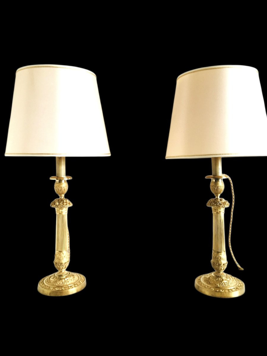 Pair Of 19th Century Candlesticks From The Restoration Period, Mounted As Lamps-photo-4