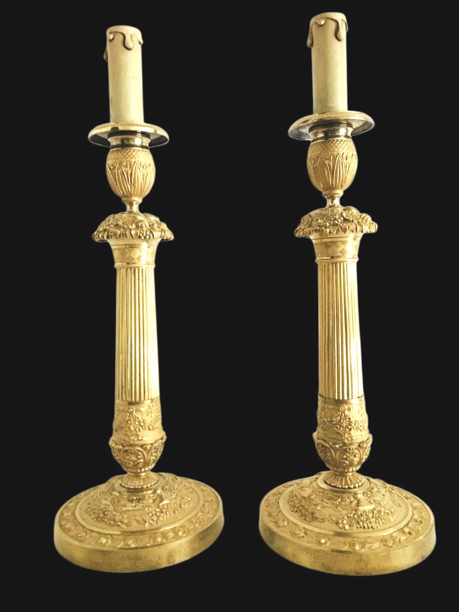Pair Of 19th Century Candlesticks From The Restoration Period, Mounted As Lamps-photo-3