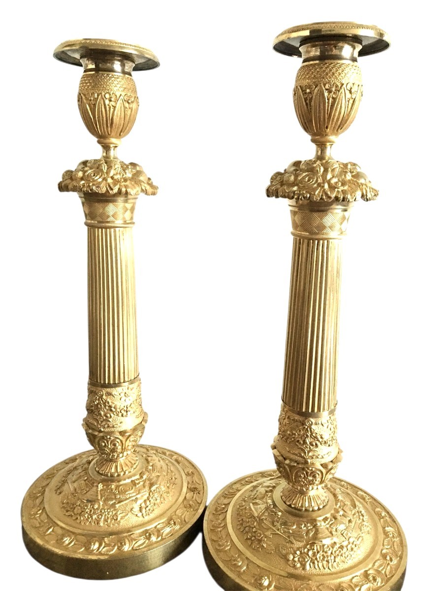 Pair Of 19th Century Candlesticks From The Restoration Period, Mounted As Lamps-photo-2