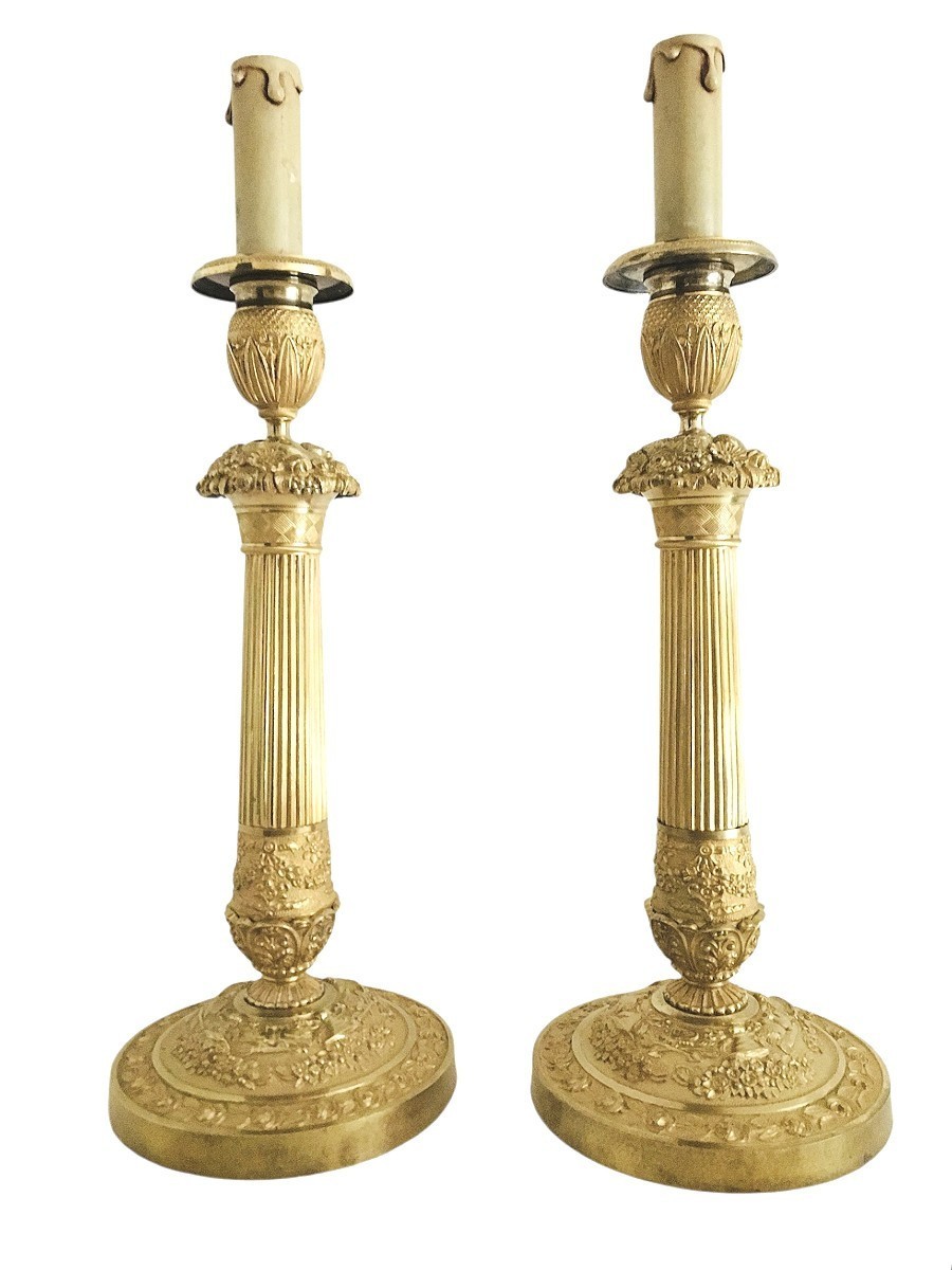 Pair Of 19th Century Candlesticks From The Restoration Period, Mounted As Lamps