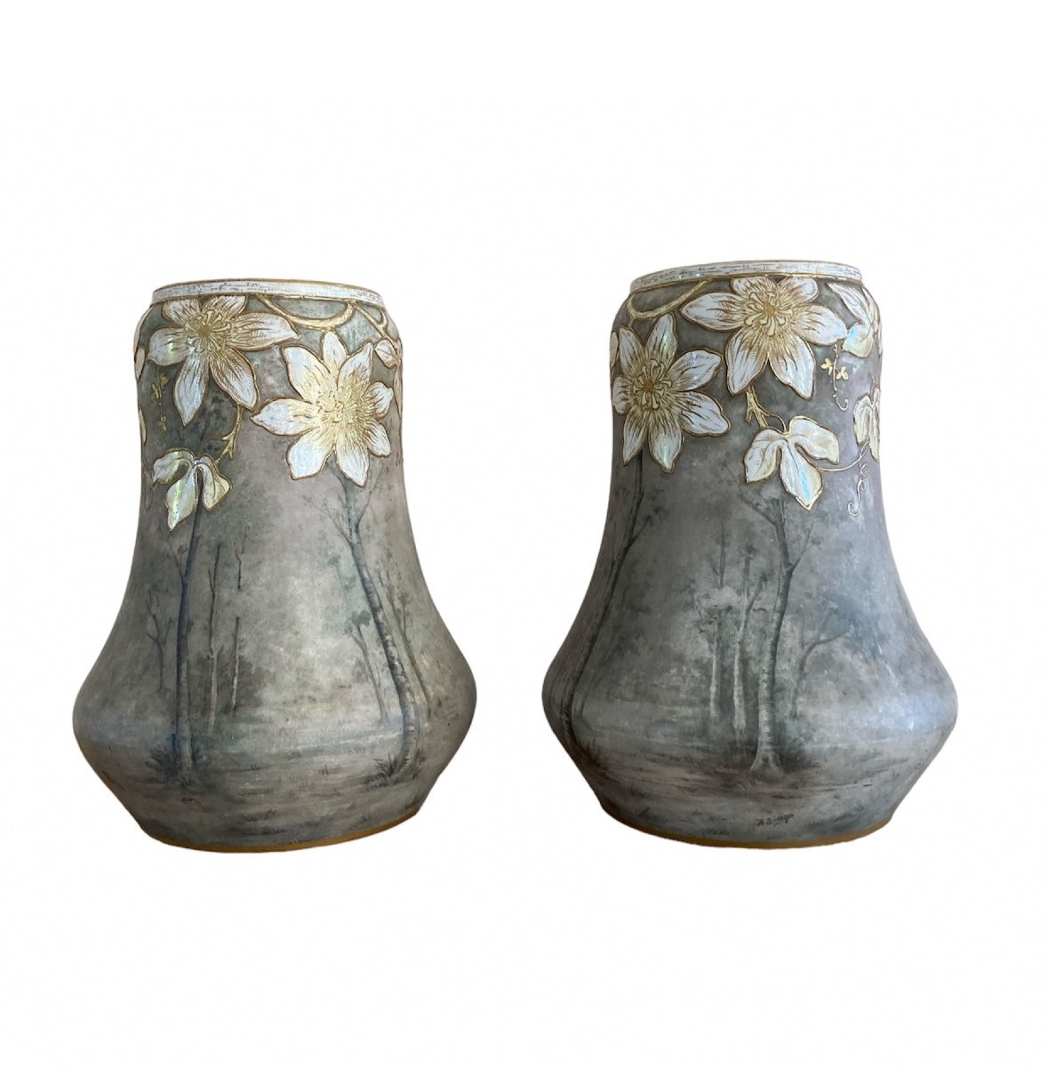 Pair Of Ceramic Vases, Signed Franz Anton Mehlen, Art Nouveau-photo-3