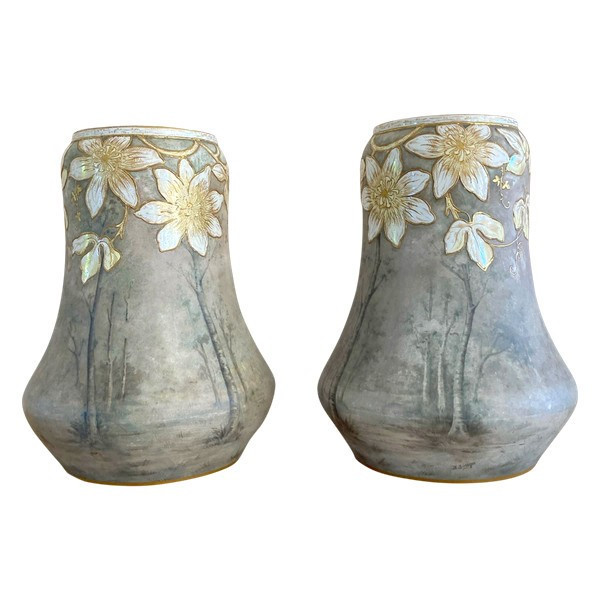 Paire de Vases en Céramique, Signé Franz Anton Mehlen, Art Nouveau