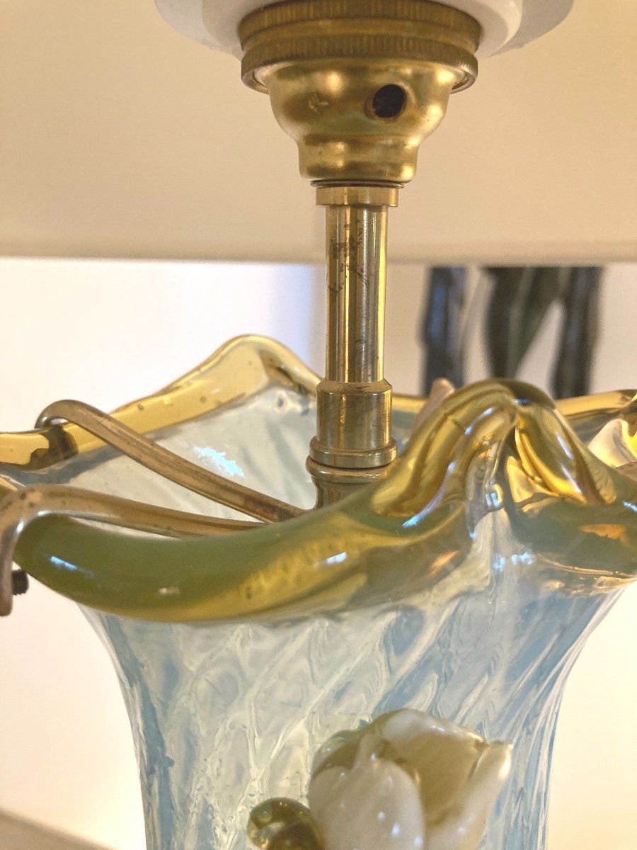 Pair Of Vases Mounted As Lamps, Granite Glass, Clichy Manufacture, Art Nouveau-photo-4