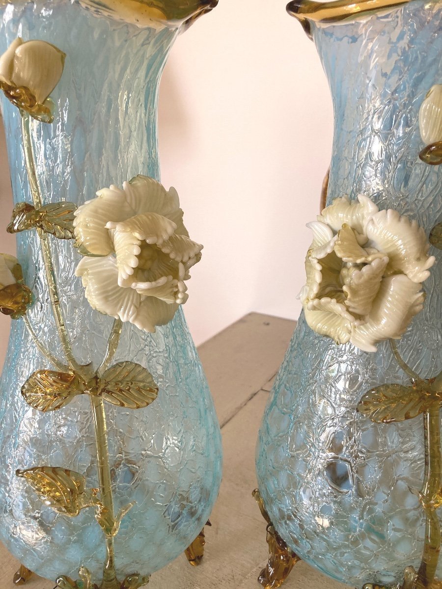 Pair Of Vases Mounted As Lamps, Granite Glass, Clichy Manufacture, Art Nouveau-photo-3
