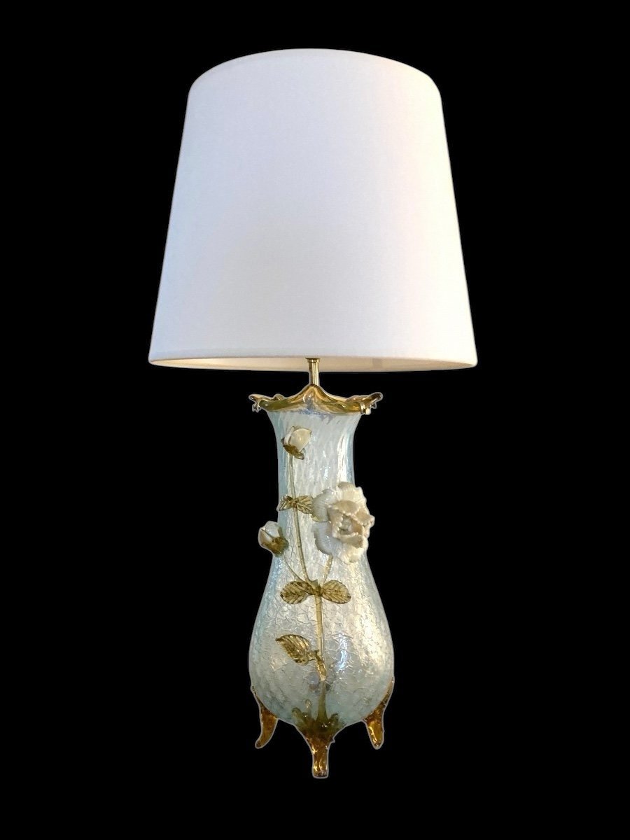 Pair Of Vases Mounted As Lamps, Granite Glass, Clichy Manufacture, Art Nouveau-photo-6