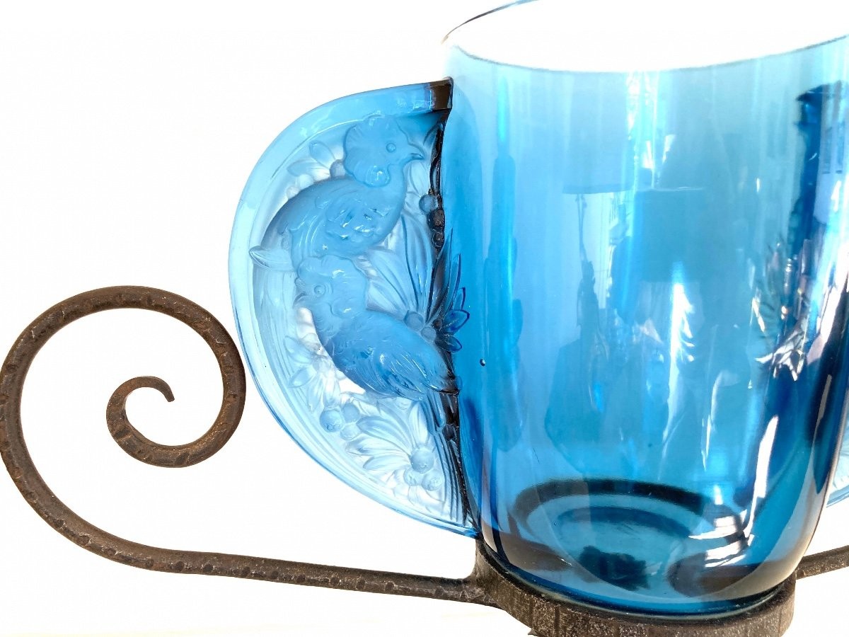 Molded Glass Vase, Birds From The Islands, Verlys France, Art Deco 1940