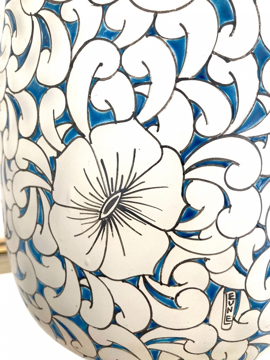Large Satin Glass Vase, 51 Cm, Signed Leune, Art Nouveau-photo-3