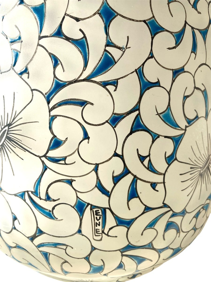 Large Satin Glass Vase, 51 Cm, Signed Leune, Art Nouveau-photo-4