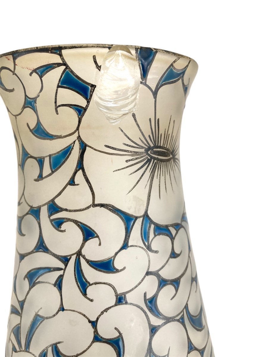 Large Satin Glass Vase, 51 Cm, Signed Leune, Art Nouveau-photo-2