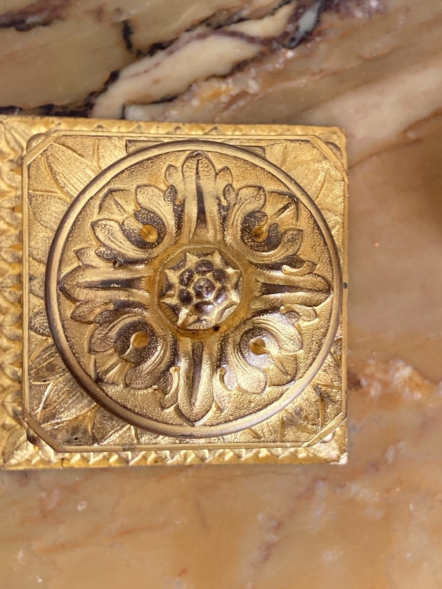 Gilt Bronze And Yellow Marble Inkwell, Late 19th Century-photo-2