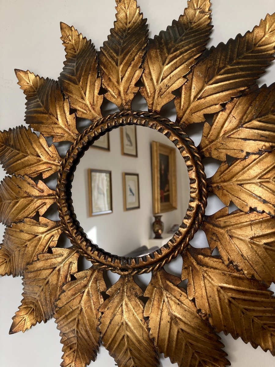 Gold Iron Sun Mirror, 1960s -photo-3